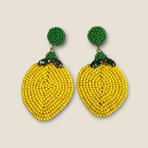 Lemon Beaded Statement Earrings With Green Studs Drop Dangle Jewelry Lightweight